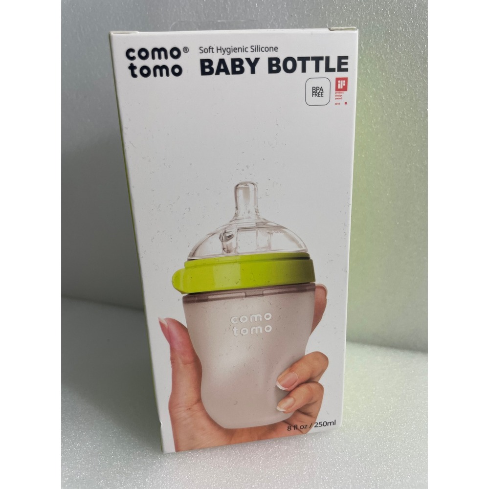 Comotomo 8oz Green Silicone Baby Bottle Medium Flow 3m+ BPA Free Wide Neck